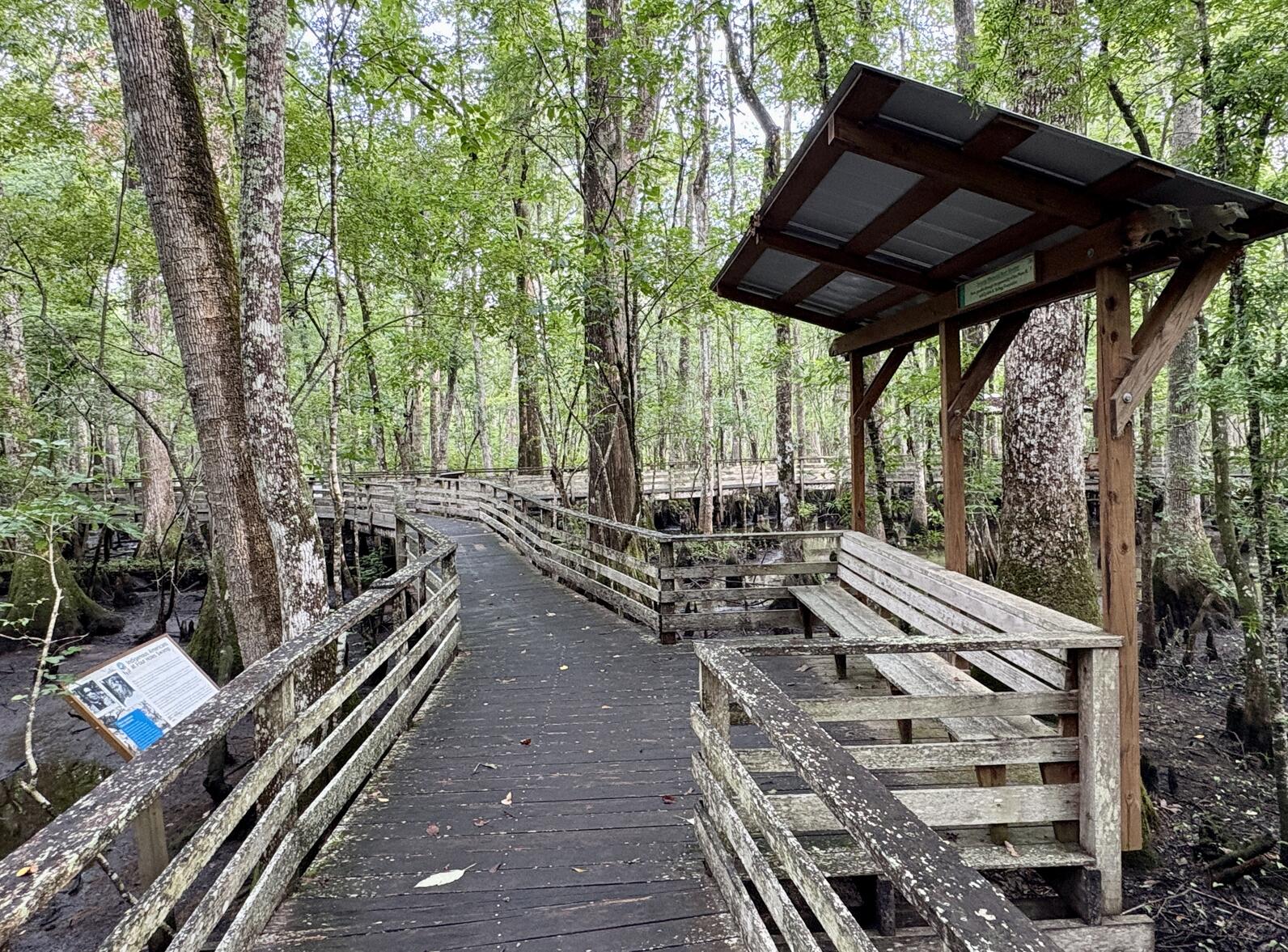 Our smaller rain shelters have a long bench and an angled roof, it will help with rain directly above, but they don't do so well if it's both rainy and windy.